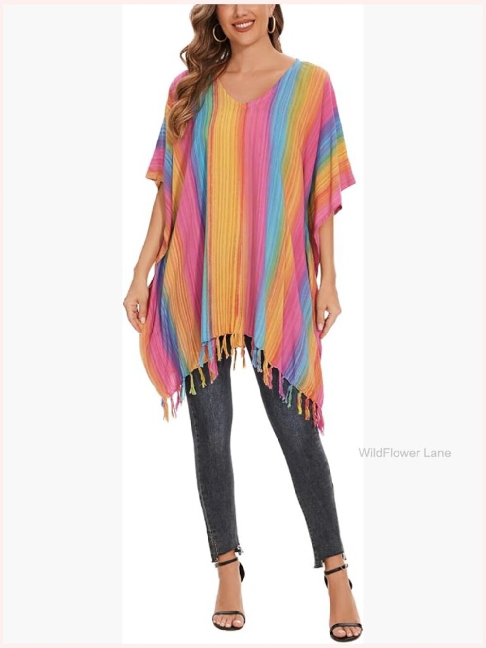 Plus Size Boho Stripe Caftan Tunic Top Flowy Rayon V-Neck Blouse